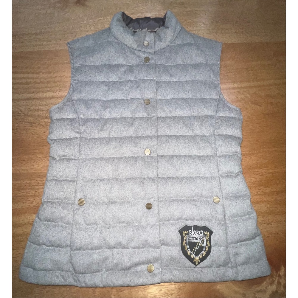 SKEA LTD Womens Grey Wool Blend Goose Down Puffer Vest Size 8 Heritage Crest